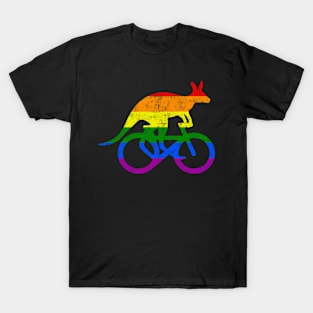 Cyclist Kangaroo Bicycle Funny Sport Motivation Rainbow Flag T-Shirt